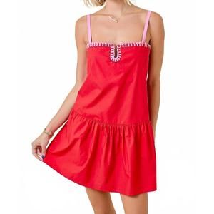 NEW DAY + MOON poplin drop waist mini dress in red/pink